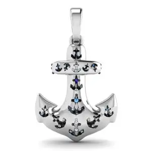 Anchor Sapphire Pendant in 18K White Gold - Photo 2