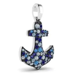 Anchor Sapphire Pendant in 18K White Gold - Photo 1