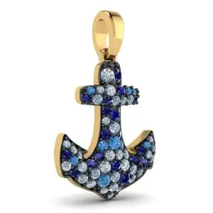 Anchor Sapphire Pendant in 18K Yellow Gold - Photo 1