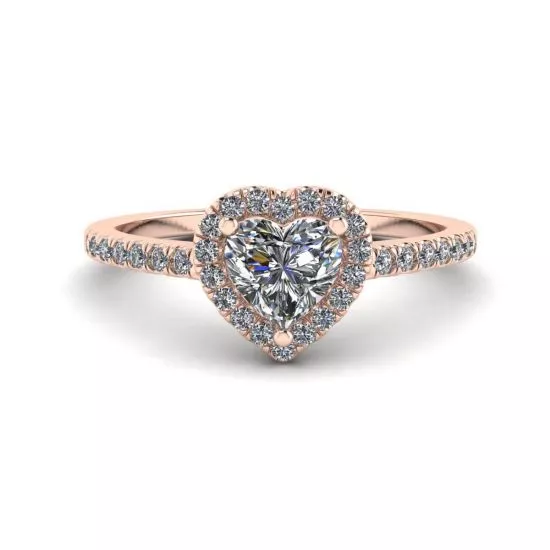 Heart Diamond Halo Engagement Ring Rose Gold, Enlarge image 1