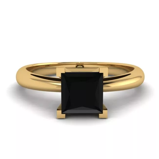 Square Black Diamond Ring Yellow Gold