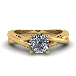 X Cross Ring with Round Diamond Yellow Gold
