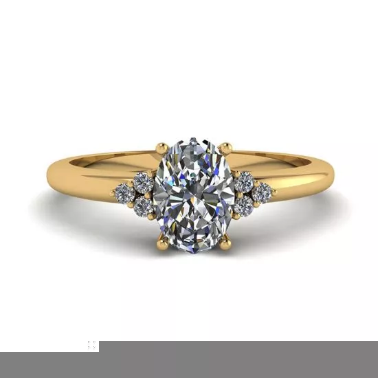 Oval Diamond with 3 Side Diamonds Ring Yellow Gold, Enlarge image 1