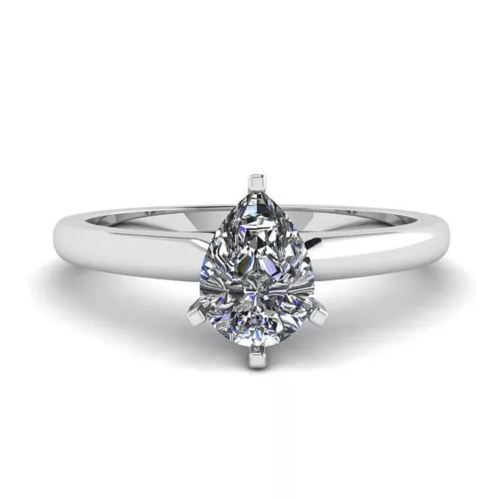 Pear Diamond Solitaire Ring in 6 prongs, Enlarge image 1