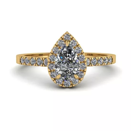 Halo Diamond Pear Shape Ring in 18K Yellow Gold, Enlarge image 1