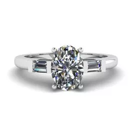 Oval Diamond Side Baguettes White Gold Ring