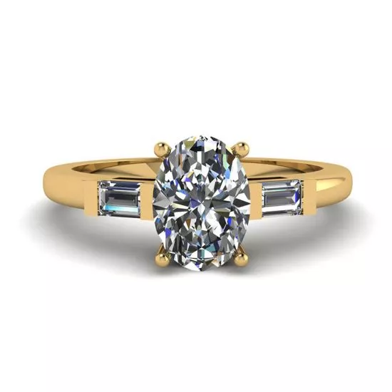 Oval Diamond Side Baguettes Yellow Gold Ring, Enlarge image 1
