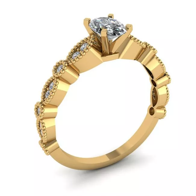 Oval Diamond Romantic Style Ring Yellow Gold - Photo 3