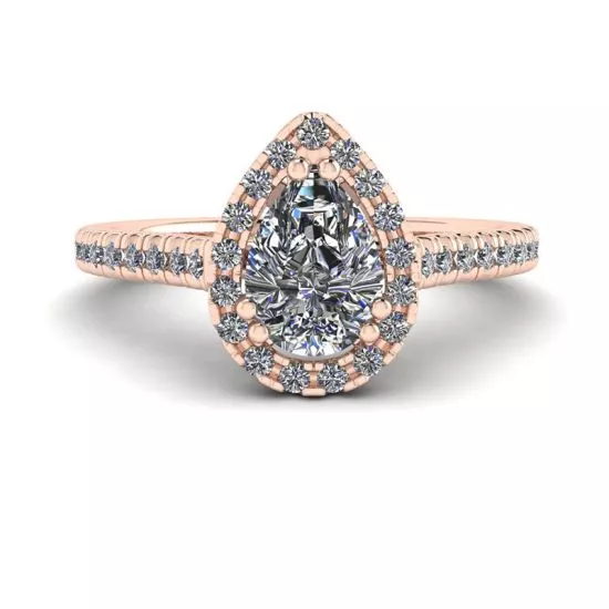Halo Diamond Pear Cut Ring in 18K Rose Gold, Enlarge image 1