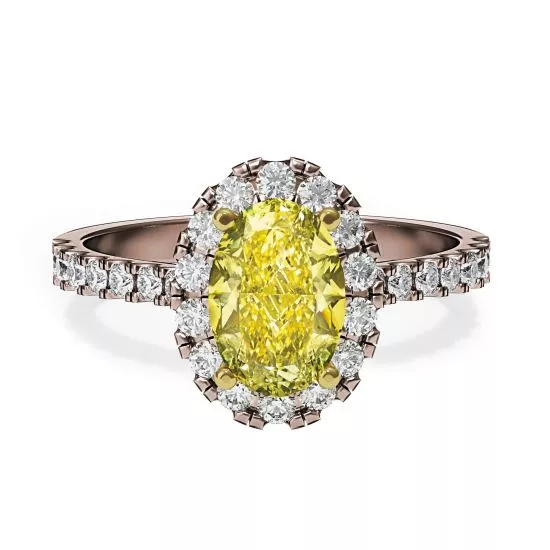 1.13 ct Oval Yellow Diamond Ring with Halo Rose Gold, Enlarge image 1