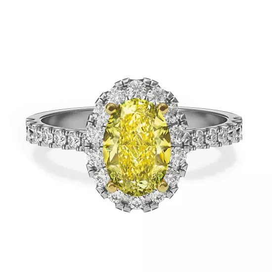 1.13 ct Oval Yellow Diamond Ring with Diamond Halo, Enlarge image 1