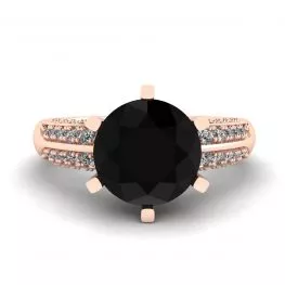 6-Prong Black Diamond with Duo-color Pave Ring Rose Gold