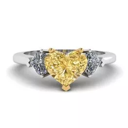 1 carat Yellow Heart Diamond with 2 Side Hearts Ring